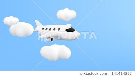 3d cartoon white plane on blue sky with clouds bg 3d cartoon white plane on blue sky with clouds bg 141414832