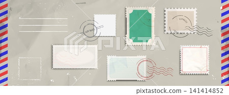 Envelope with post stamps for mail delivery Envelope with post stamps for mail delivery 141414852