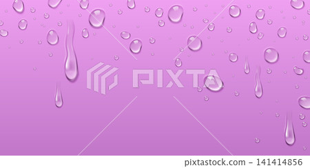 Realistic water droplets on pink background 141414856