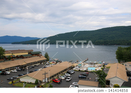 View From Above at Lake George Showing Buildings and Water View From Above at Lake George Showing Buildings and Water 141414858