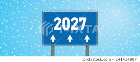 place sign with new year number 2027 in snowy winter landscape vector illustration place sign with new year number 2027 in snowy winter landscape vector illustration 141414997
