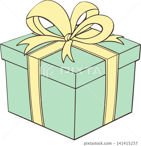 Blue gift box with yellow ribbon isolated on transparent background. 141415237