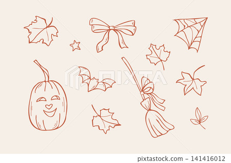 Hand drawn Halloween elements and spooky cute doodle set Hand drawn Halloween elements and spooky cute doodle set 141416012