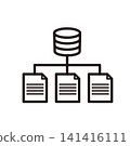 Simple line art icons for cloud databases and file management systems. 141416111