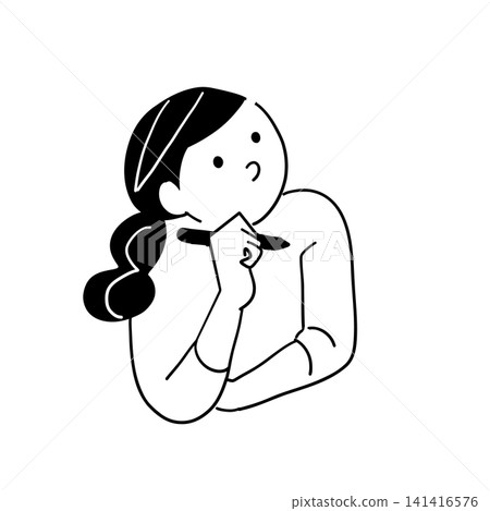 一位手持鋼筆、正在思考的女性(擺姿勢) 一位手持鋼筆、正在思考的女性(擺姿勢) 141416576