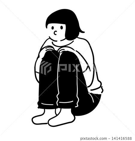 女子雙膝抱胸擺姿勢 141416588