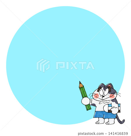 Cat holding a pencil and eraser (copy space) 141416839