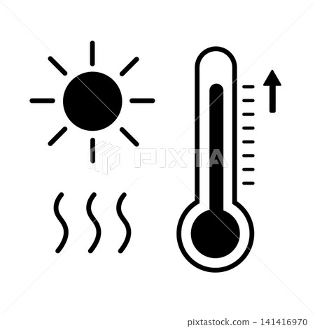 High temperature thermometer pictogram to warn of the risk of heatstroke High temperature thermometer pictogram to warn of the risk of heatstroke 141416970