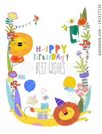 Cute Funny Animals celebrating Birthday 141417116