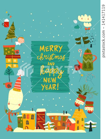 Cute Cartoon Frame With Christmas Elements Cute Cartoon Frame With Christmas Elements 141417119