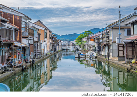 【#Maizuru】 Boathouses lining the Yoshiwara Inlet and the port town reflected on the water's surface. 【#Maizuru】 Boathouses lining the Yoshiwara Inlet and the port town reflected on the water's surface. 141417203