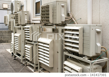 A large number of air conditioner outdoor units are being operated as a measure against the extreme heat. A large number of air conditioner outdoor units are being operated as a measure against the extreme heat. 141417301