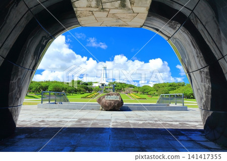 [Okinawa Prefecture] Peace Hill at Peace Memorial Park under a clear blue sky 141417355