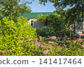 garden house in the summer blooming garden by sunny day 141417464