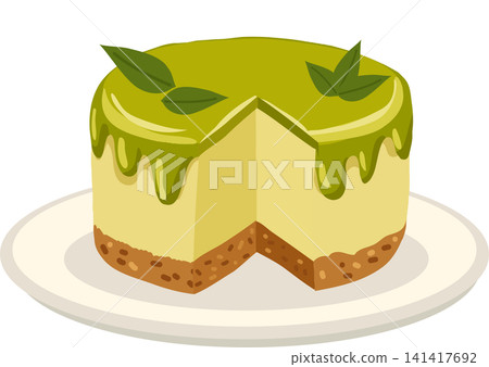 Matcha cheesecake for dessert lovers shown on a white plate Matcha cheesecake for dessert lovers shown on a white plate 141417692