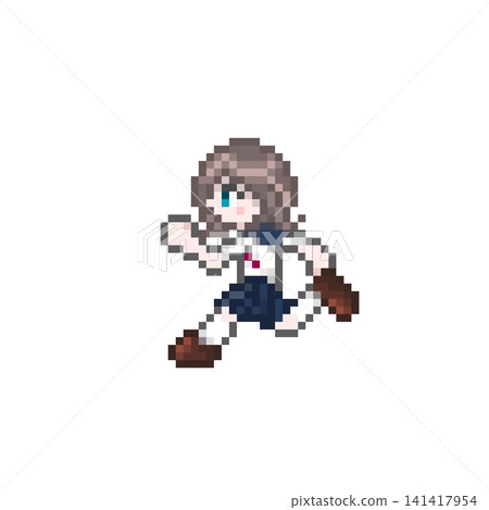 A female student in a summer sailor uniform, rendered in pixel art. A female student in a summer sailor uniform, rendered in pixel art. 141417954