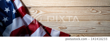 American patriotic banner flag wooden background American patriotic banner flag wooden background 141418233