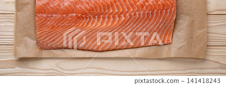 Raw salmon fillet banner healthy seafood Raw salmon fillet banner healthy seafood 141418243