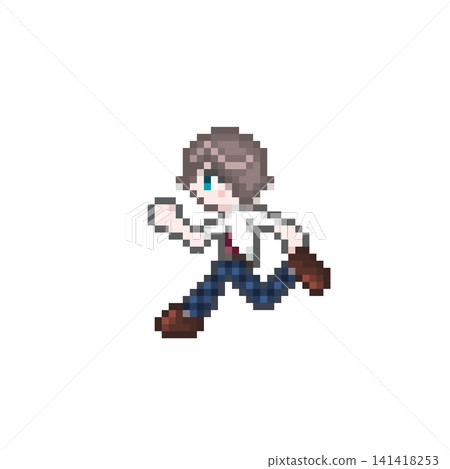 A male student in a summer uniform running in pixel art. A male student in a summer uniform running in pixel art. 141418253