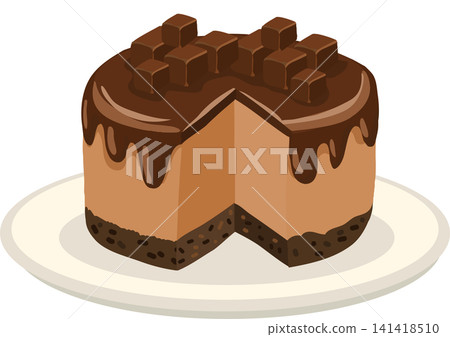 Chocolate Cheesecake with Chocolate Glaze and Cube Topping Illustration Chocolate Cheesecake with Chocolate Glaze and Cube Topping Illustration 141418510