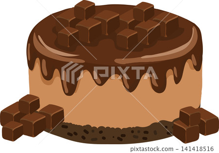 Chocolate Dessert Cake with Dripping Frosting and Chocolate Topping Chocolate Dessert Cake with Dripping Frosting and Chocolate Topping 141418516