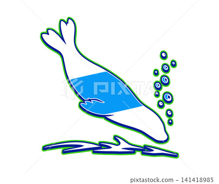 A vector illustration of a colorful seal diving with bubbles. A vector illustration of a colorful seal diving with bubbles. 141418985