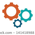 Gear icon with different color. Gear set. Gear icon. Setting icon. Gear symbol. Automotive gear. Machine gears. Flat design. Simple design. Maintenance. Gears and keyways. Gear vector illustration 141418988