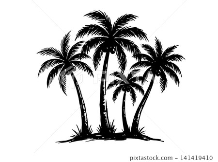 Drawn coconut tree silhouette design Drawn coconut tree silhouette design 141419410
