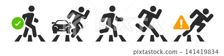 crosswalk icon vector with man walking on zebra crossing illustration sign, pedestrian concept. crosswalk icon vector with man walking on zebra crossing illustration sign, pedestrian concept. 141419834