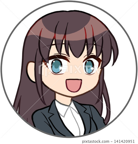 A girl in a suit with a surprised expression (with a border) icon 141420951
