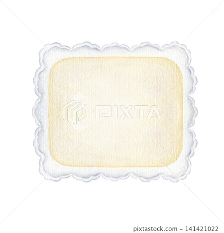 Watercolor scalloped rectangular frame with wavy white edges and yellow center. Paper border illustration on isolated background. Decorative template for invitation, greeting card, photo placeholder. Watercolor scalloped rectangular frame with wavy white edges and yellow center. Paper border illustration on isolated background. Decorative template for invitation, greeting card, photo placeholder. 141421022
