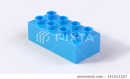 Cyan Blue Plastic Building Lego Block on White Background 141421287