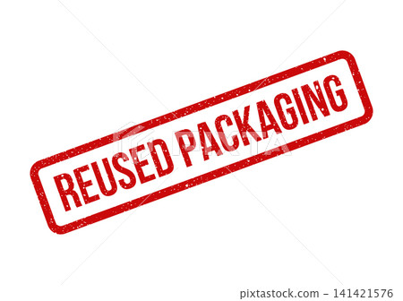 Red rectangular grunge rubber stamp with REUSED PACKAGING text, for eco friendly and sustainable branding projects Red rectangular grunge rubber stamp with REUSED PACKAGING text, for eco friendly and sustainable branding projects 141421576
