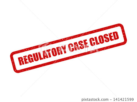 Red rectangular grunge stamp featuring the text REGULATORY CASE CLOSED signifying a finalized legal matter Red rectangular grunge stamp featuring the text REGULATORY CASE CLOSED signifying a finalized legal matter 141421599