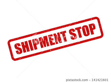 Red rectangular grunge stamp impression clearly indicating a specific shipment stop status for logistical operations Red rectangular grunge stamp impression clearly indicating a specific shipment stop status for logistical operations 141421601