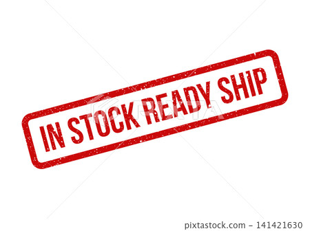 Red rectangular grunge style rubber stamp confirms an item is in stock and ready to ship promptly Red rectangular grunge style rubber stamp confirms an item is in stock and ready to ship promptly 141421630