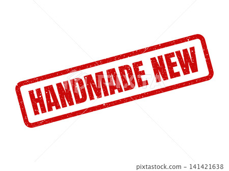 Red rectangular grunged stamp icon displaying handmade new text for announcing fresh product releases Red rectangular grunged stamp icon displaying handmade new text for announcing fresh product releases 141421638