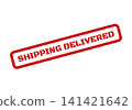 Red rectangular grungy rubber stamp icon displaying SHIPPING DELIVERED text for package tracking confirmation 141421642