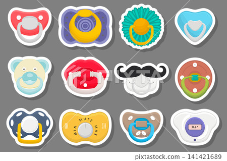 Illustration on theme big colored set baby pacifiers Illustration on theme big colored set baby pacifiers 141421689