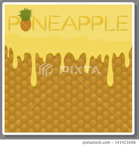 Illustration on theme falling runny pineapple drip at sugary waffle cookie Illustration on theme falling runny pineapple drip at sugary waffle cookie 141421696