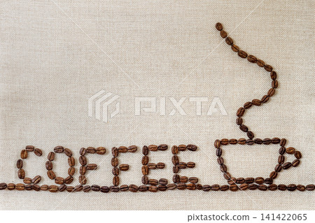 Burlap Sackcloth Canvas and Coffee Beans Photo Background. Copy Space. Coffee Border Burlap Sackcloth Canvas and Coffee Beans Photo Background. Copy Space. Coffee Border 141422065