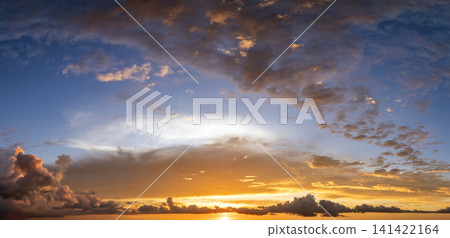 Amazing evening skyscape. Sunset sky with bright colorful clouds 141422164
