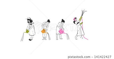 Hand drawn vector graphic sketch line illustration set with various people involved in gardening and watering .Gardening concept vector graphic illustration line art. Cute garden person drawing Hand drawn vector graphic sketch line illustration set with various people involved in gardening and watering .Gardening concept vector graphic illustration line art. Cute garden person drawing 141422427