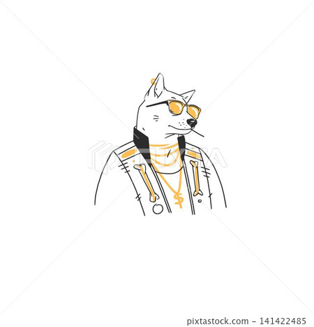 Hand drawn vector abstract graphic line collection with doodle cute funny cartoon dog characters.Vector illustration of funny cartoon adorable cat in trendy style. Line icon pet print. 141422485