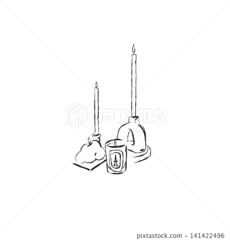 Continuous line drawing of graphic abstract candle home interior decoration silhouette for home and fashion design. Minimalist art style. Editable stroke. Doodle hand drawn vector illustration 141422496