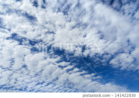 Beautiful blue sky filled with white altocumulus clouds texture. Beautiful blue sky filled with white altocumulus clouds texture. 141422830