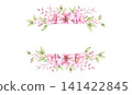 Frame with pink camellia flowers and branches watercolor illustration isolated on white background. Hand drawn delicate and elegant template 141422845