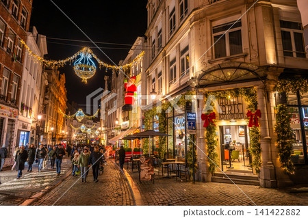 Christmas lights and bustling European streets in Brussels, Belgium Christmas lights and bustling European streets in Brussels, Belgium 141422882