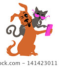 funny dog and cat taking selfie together with mobile 141423011