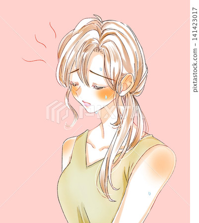 一位穿著背心的女子看起來很性感，全身濕透。 141423017